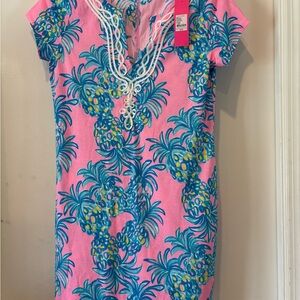 Lilly Pulitzer Brewster T shirt dress Pelican Pink Beat the Heat Blue